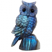 NATURSTON Handcrafted Gemstone’s Owl Statue Natural Labradorite Carving Animal Figurine Healing Gift (Blue, 3.0”-3.4”)