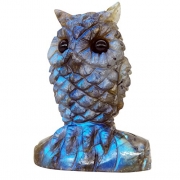 NATURSTON Handmade Carving Owl Statue Natural Labradorite Crystal Gemstone Artwork Figurine (Blue:2.0”-2.4”)