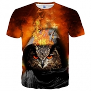 Neemanndy Glaxy Graphic Animal T Shirt Fire Owl Printed t Shirts Teen Boys & Girls, Small