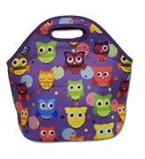 Neoprene Insulated Lunch Bag Tote with Zipper, for Women, Girls, Kids, Large, Lunch Box for School, Work – Purple Owls, by Wai World