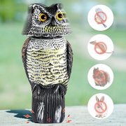 Ohuhu Horned Owl Decoy with Tweet, Light-control System Natural Enemy Pest Deterrent Scarecrow with Rotating Head Pest Control Repellents