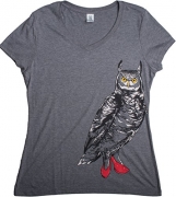 Owl in Pumps | Cute Funny Bird Nature Shoe Humor Comfy V-Neck T-Shirt for Women-(Vneck,2XL)