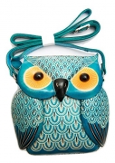 PurseWorld Women’s Handmade Leather Owl Shoulder Bag Blue