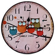 Robolife Decorative Silent Round Wooden Wall Clock Owl Style Home Decor