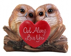 Side by Side Owls Sitting on Log Statue 5 Inch
