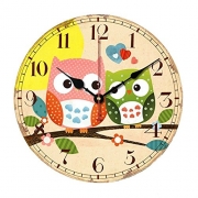 SkyNature Quartz Movement Silent Non-Ticking Wooden Wall Clocks (14inch, owl)