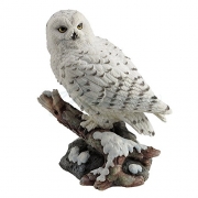 Snow Owl Perching on Branch Figurine