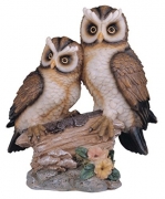 StealStreet Polyresin Tan And Brown Owls Perched On Tree Log Figurine, 6.5″