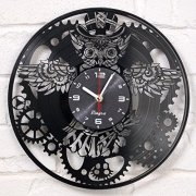 Steampunk Clock – Owl Vinyl Clock – Steampunk Owl – Industrial Wall Clock – Steampunk Gears Decor Retro Wall Gothic Grandfather Vinyl Gift Victorian Wall Decal Steampunk Novelty Owl Vinyl Clock Black