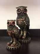 Steampunk Owl Mother & Son On Gears Statue Sculpture Figurines