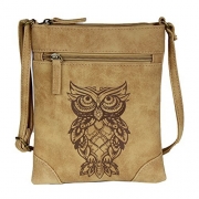Taupe Owl Mini Crossbody Bag – Vegan Leather Suede Festival Handbag