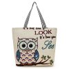 Thick Canvas Tote Bag Cute Embroidered Owl Handbag Big Capacity Grocery Shopping Bag Casual Shoulder Bag Summer Beach Bag for Women Girls