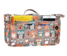 Vercord Printed Purse Handbag Tote Insert Organizer 13 Pockets With Zipper and Handles 2 Size, Panda Owls