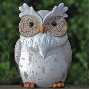 Whole House Worlds The Perching Garden Owl Figurine, Hand cast, Painted and Carved Details, Kiln Fired Pottery, Over 10 inches Tall, White and Natural Tone Glazes, Decoy