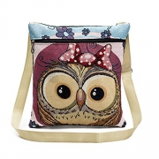 Women High-Capacity Canvas Cute Owl Stars Printed Linen Shoulder Bag Bohemian Crossbody Satchel Sling bag