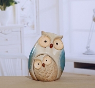 WOMHOPE Set of 2 – Wise Owls Statues House Warming Gift Combined Figurine Statues Tabletop Shelf Ceramic Ornaments Home Decorative Collectible Figurine Statues (Blue (Set of 2))