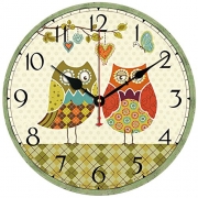 Yesee Quiet Wall Clock, 12 inch Silent Wall Clock Non Ticking,Vintage Wooden Wall Clock Battery Operated Large Decorative for Kitchen,Bedroom,Living Room,Kids Room (12 inch, Grid Owl)