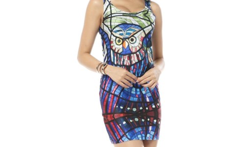 Chendvol Funky Spandex Body-con Sleeveless Owl Dress