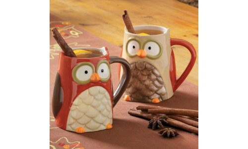 Cute Tag Owl Ceramic Mugs (set of 4)