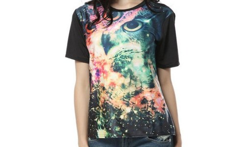 Pandolah Womens Galaxy Owl Shirt