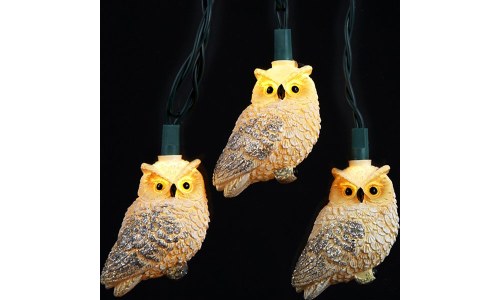 White Glittered Novelty Owl Light Set (10 lights)