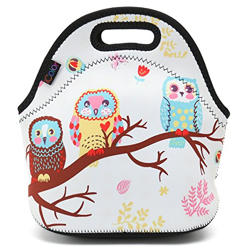 ICOLOR Cute Three Owls Boys Girls Insulated Neoprene Lunch Bag Tote Handbag lunchbox Food Container Gourmet Tote Cooler warm Pouch For School work Office