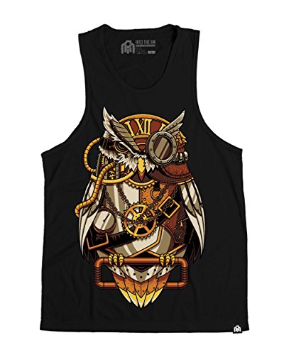 INTO THE AM Clockwork Owl Men’s Tank Top Shirt (Black, Large)