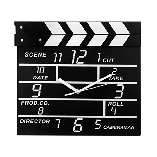 Kinger_Home Large Retro Cinema Movie Slate Analog Wall Clock Clapper Film Modern Home