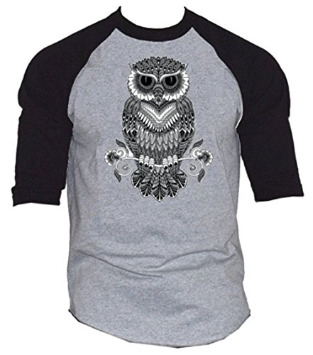 Night Owl Black and White Men’s Baseball T-Shirt Black/Gray S-3XL (XL)