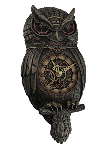 Resin Wall Clocks Metallic Bronze Finished Steampunk Owl Pendulum Wall Clock 6.25 X 12.5 X 2.25 Inches Bronze