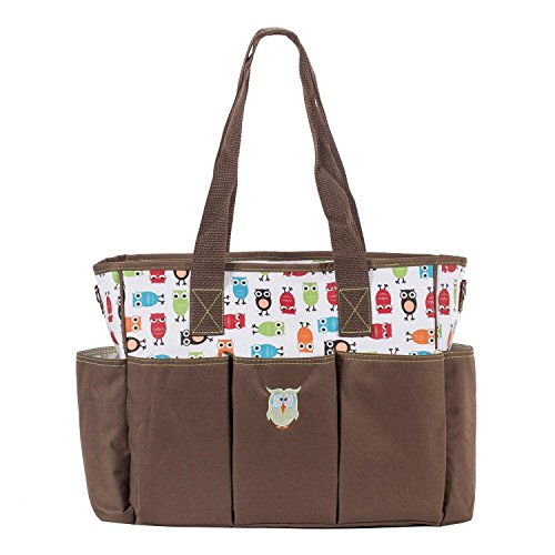 SoHo diaper bag Soren The Owls 7 pieces set nappy tote bag for baby mom dad stylish insulated unisex multifunction large capacity includes changing pad stroller straps bottle case Brown