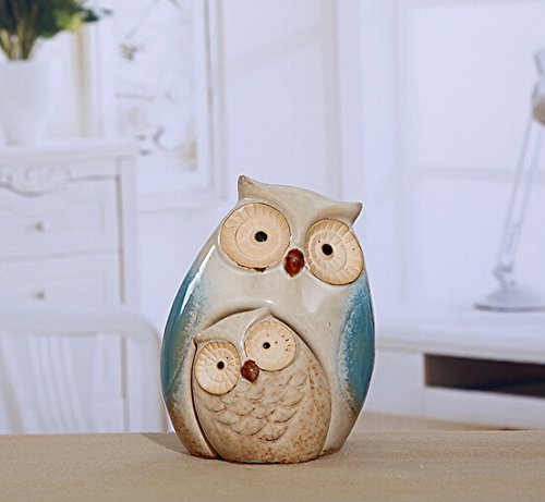 WOMHOPE Set of 2 – Wise Owls Statues House Warming Gift Combined Figurine Statues Tabletop Shelf Ceramic Ornaments Home Decorative Collectible Figurine Statues (Blue (Set of 2))