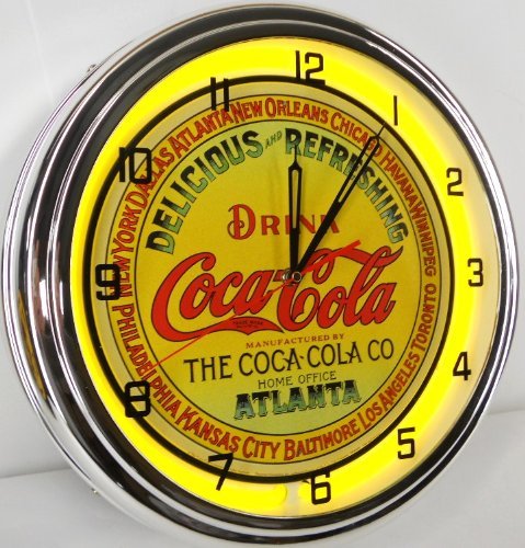 Coca Cola Keg Label 15″ Neon Wall Clock Lighted Sign Yellow