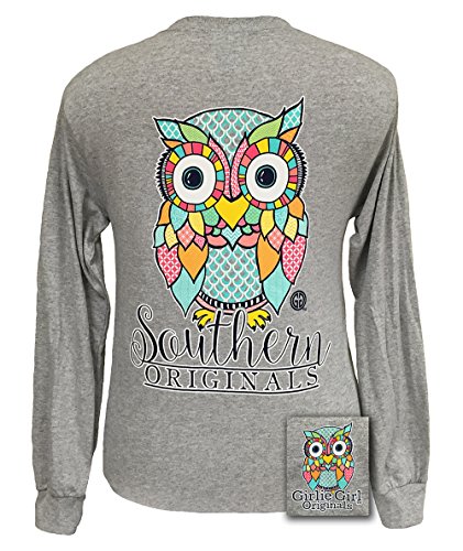 Girlie Girls Preppy Owl Charcoal Long Sleeve T-Shirt, Charcoal Grey (Medium)