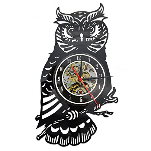 GZMAY Owl Anime Funky Wall Clocks Vinyl Record Design Art Wall Clock Home Decor Best Gift for Him and Her,Adult or Children