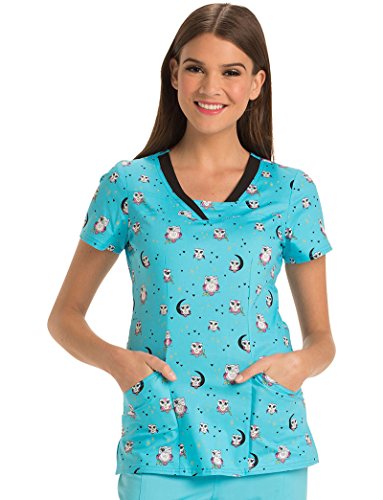 HeartSoul Women’s V-Neck Owl Print Scrub Top XXX-Large Print