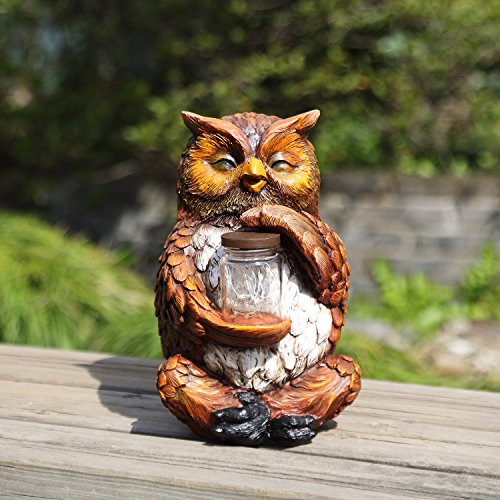 Ivy Home Sitting Owl Resin Solar Garden Statuary for Outdoor Garden Decoration