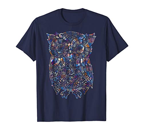 Mens Owl Shirts - Owl Geometric Colorful T shirt XL Navy