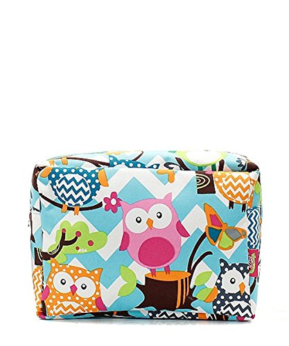 N. Gil Large Travel Cosmetic Pouch Bag (Chevron Owl Aqua)