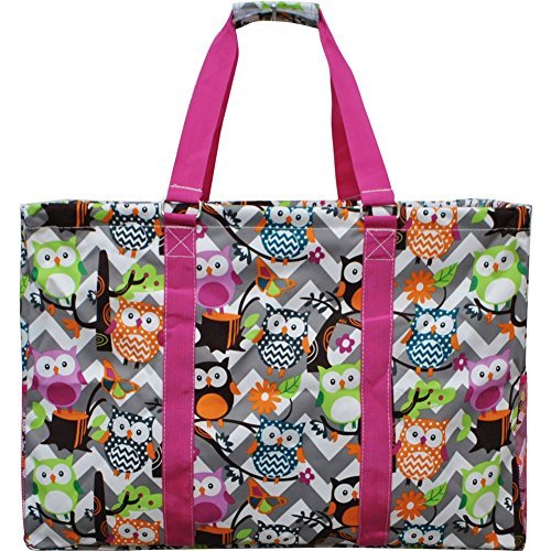 N. Gil Multi Purpose Carry All 24″ Mega Utility Tote Bag (Chevron Owl Grey Hot Pink)