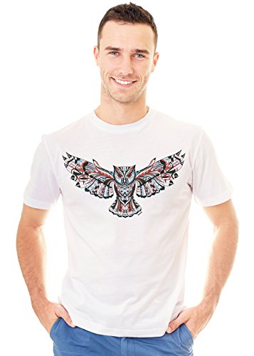 Retreez Colorful Owl Tattoo Pattern Style Graphic Printed Unisex Men/Boys/Women T-Shirt Tee – White – Large