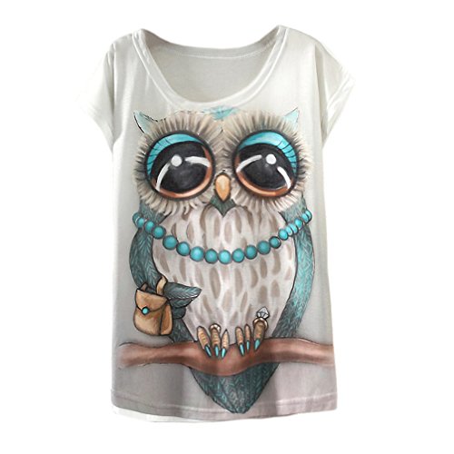 RieKet Womens Fashion Short Sleeves Casual T Shirt Cute Tops (Owl, S/M)