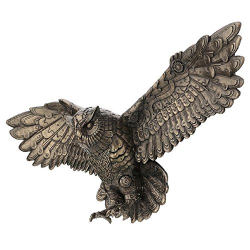 Steampunk Flying Owl Wall Plaque 21.65″ W Cold Cast Bronze