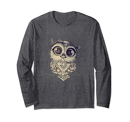 Unisex Funny graphic love little owl long sleeve T-shirt as a gift Large Dark Heather