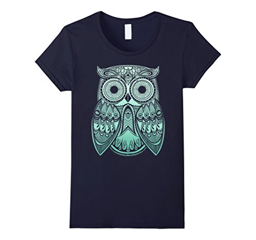 Womens Teal Gradient Paisley Henna Owl Bohemian Graphic T 