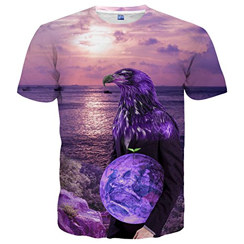 Yasswete Unisex Hipster Top Tees Casual 3D Eagel Pattern Printed Short Sleeve Shirts Graphic Tees Size XL