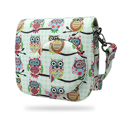 Alohallo Camera Case PU Leather Carring Bag for Fujifilm Instax Mini 9 Instant Camera, and for Fujifilm Instax Mini 8 Instant Film Camera with Shoulder Strap (Owl)