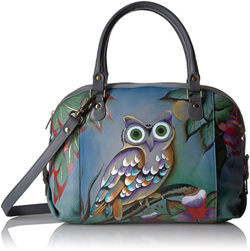 Anuschka Anna Handpainted Leather Zip Top Medium Satchel-Midnight Owl