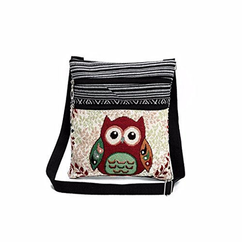 AutumnFall Embroidered Owl Tote Bags Women Shoulder Bag Handbags Postman Package (B)