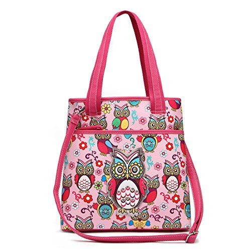 Colorful Owl Print All Over Top Handle Tote Bag